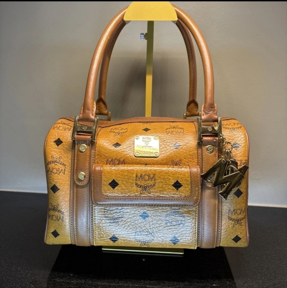 Authentic MCM Cognac Boston Leather Satchel Handbag
